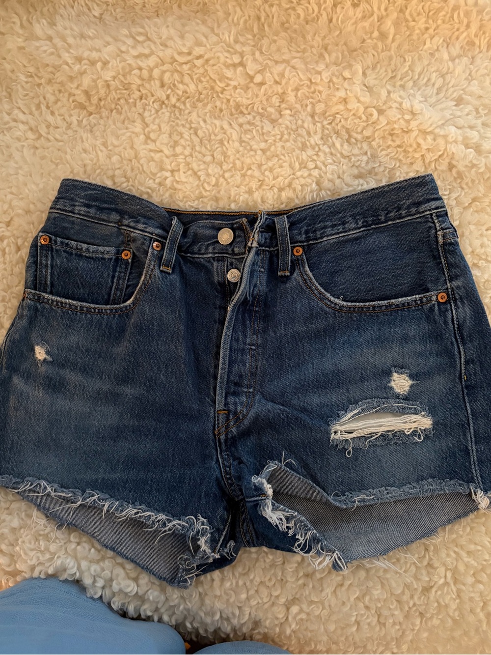 Levi's Dark Blue Distressed High-Rise Denim Shorts